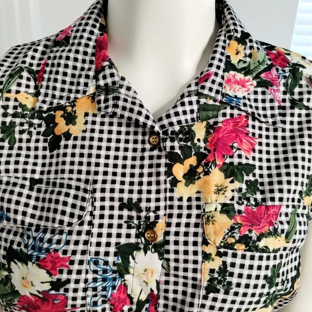 Women's XL Speed Control Mini Checkerd‎ Floral Dress Casual Summer Fresh Indie